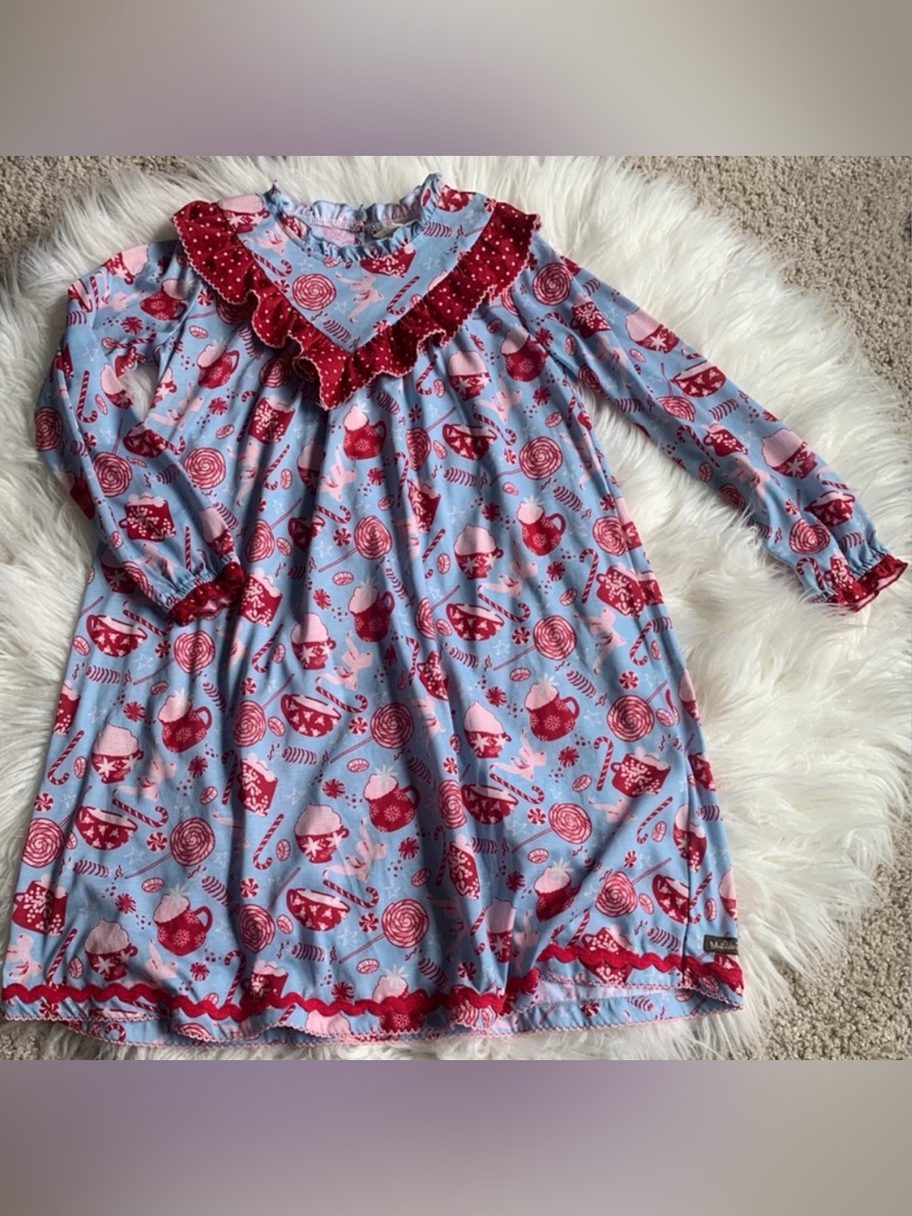 Matilda Jane Heart To Heart Cup Of Cheer Nightgown Pajamas Red Blue Size 10